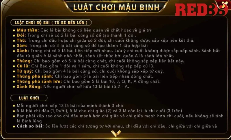 Luật sắp xếp bài trong mậu binh Red88