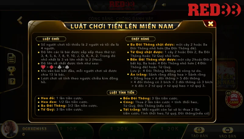 Luật chơi tiến lên Red88 miền Nam