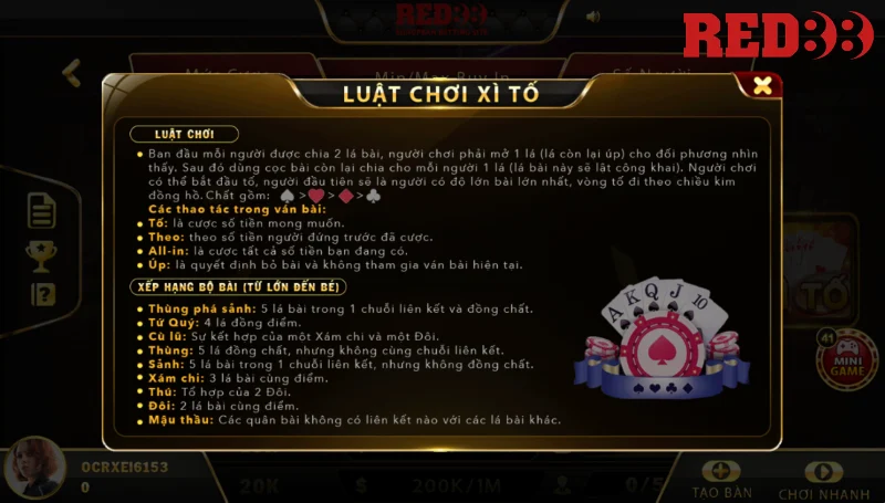 Luật chơi xì tố Red88 chi tiết