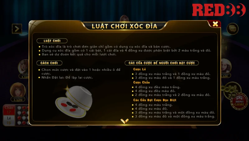 Luật chơi game xóc đĩa của nhà cái Red88